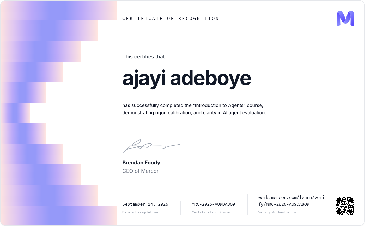 Mercor Introduction to Agents Certificate